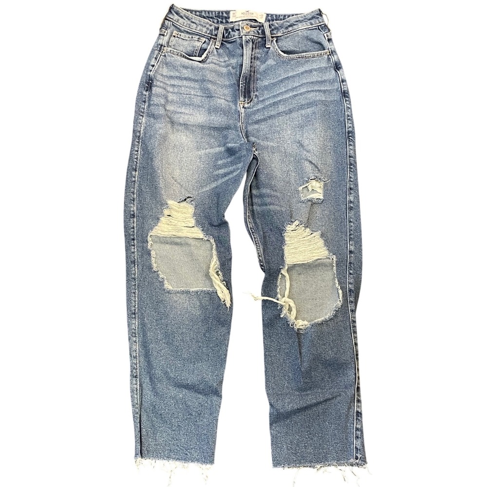 Hollister Curvy Ultra High-Rise Vintage Straight Distressed Jeans Blue 9R